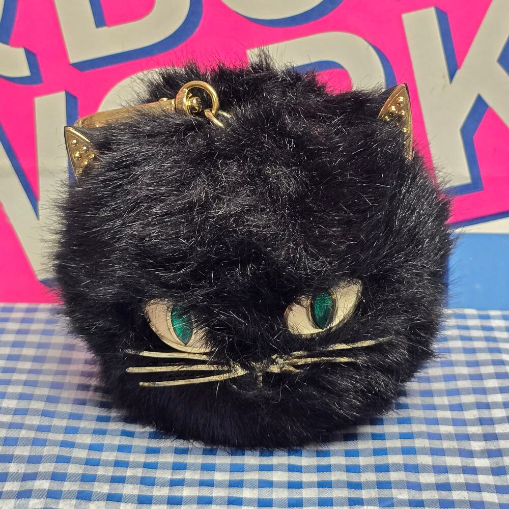 BBW Black Cat Pom PocketBac Holder RARE Keychain Backpack Purse Luggage Travel